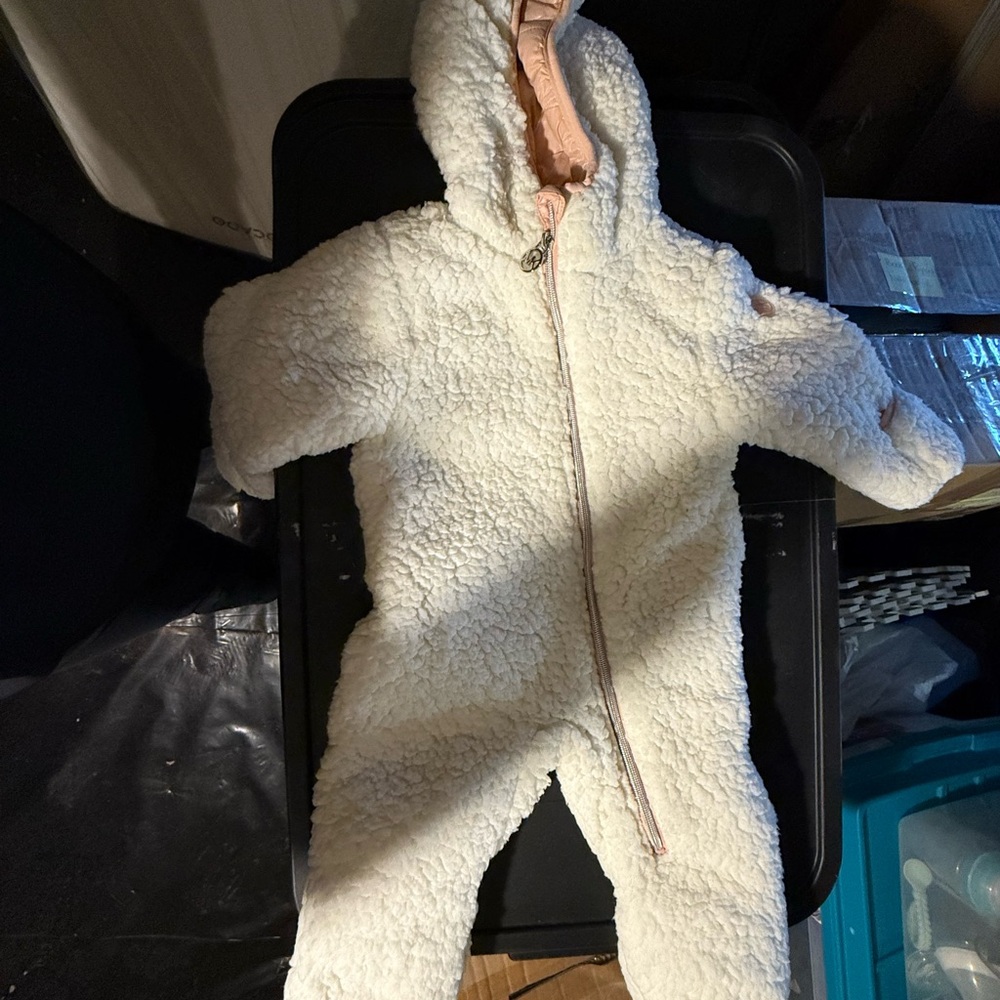 MK White Sherpa Baby One Piece Coat